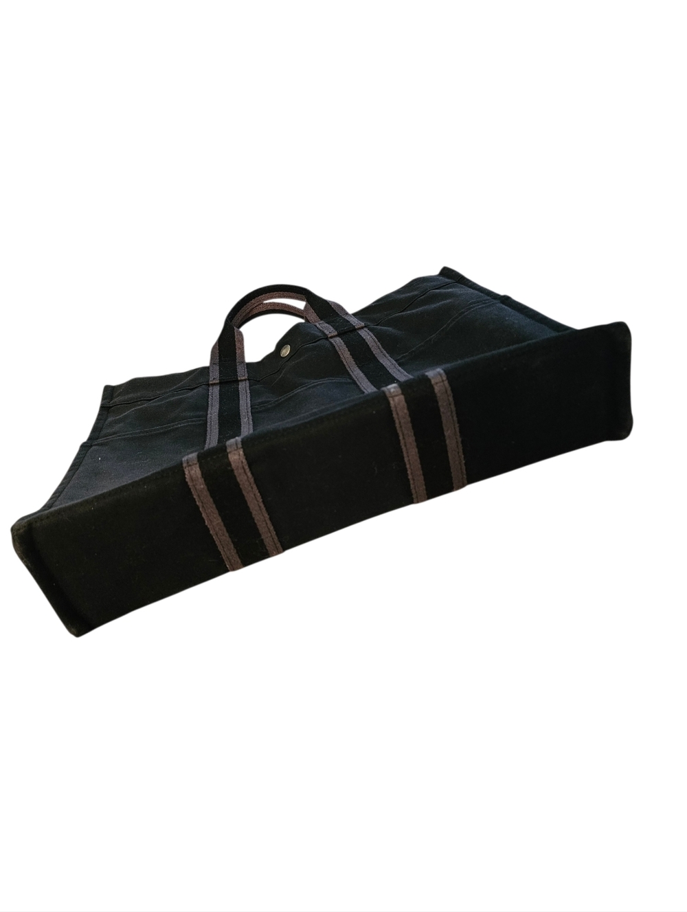 Authentic Hermes Black Canvas Tote with Dual-Stripe Web Handles - Picture 14 of 16